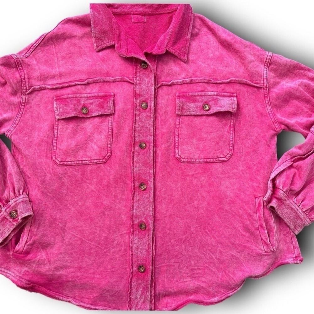 Blue Buttercup Shirt Sz S Pink Heathered. Long Sleeve Button Front. Oversized.